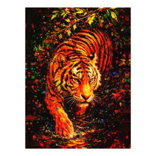 Foto Majestuoso tigre en agua salpicadura colorida