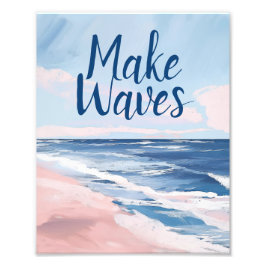 Foto Make Waves Pink Blue Coastal Beach Gouache