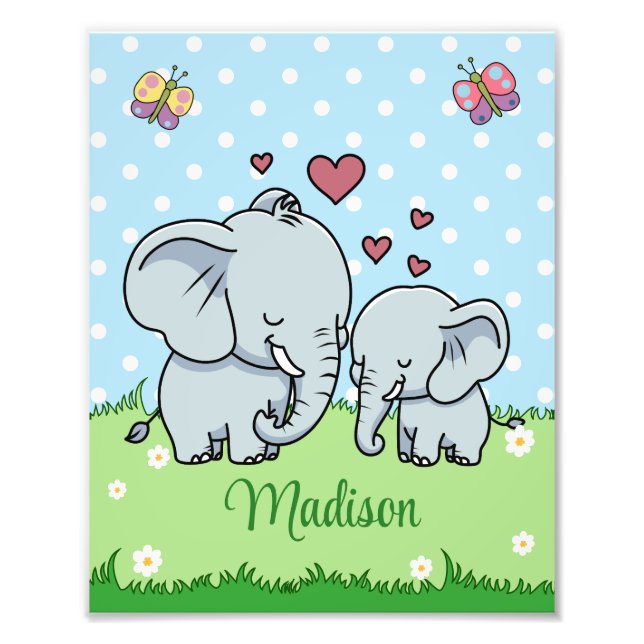 Foto Mamá y bebé elefante lindos, personalizado (Frente)