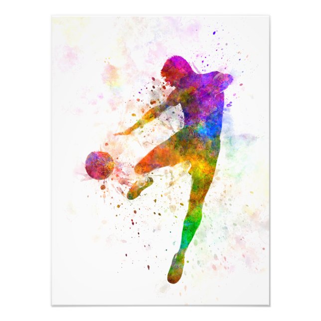 Foto man soccer football player flying kicking (Frente)