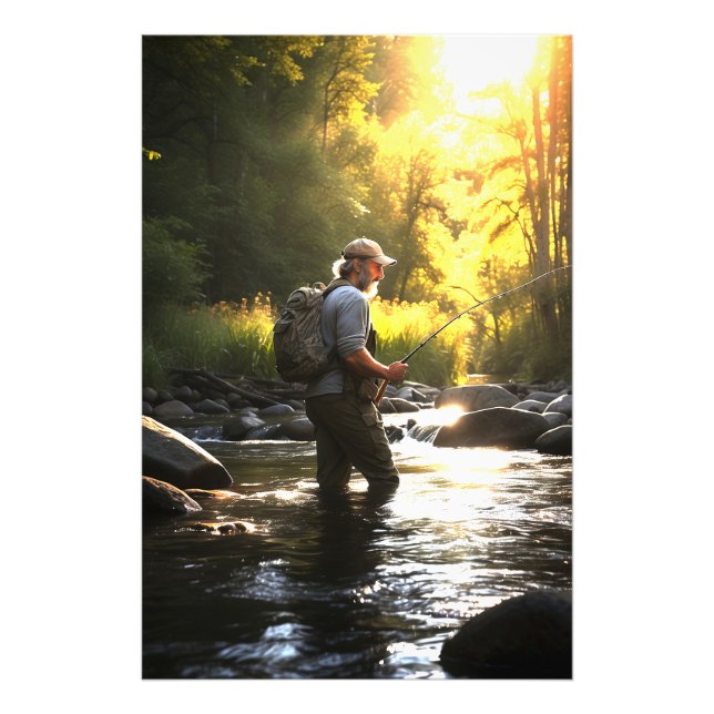 Foto *~* Man Sun Fishing Stream Nature AP49 (Frente)