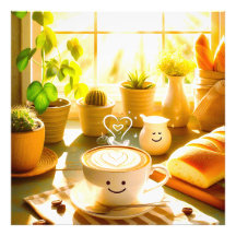 Mañana de cappuccino pacífica y conmovedora