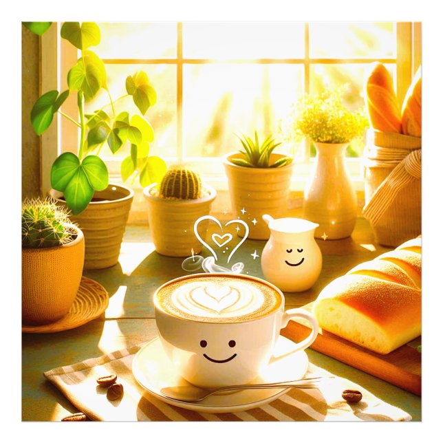 Foto Mañana de cappuccino pacífica y conmovedora (Frente)