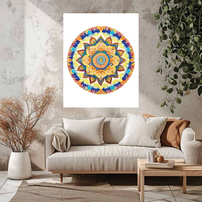 Foto Mandala Flor Magic Blue Watercolor (Mandala Flower Magic Blue Watercolor Photo Print)
