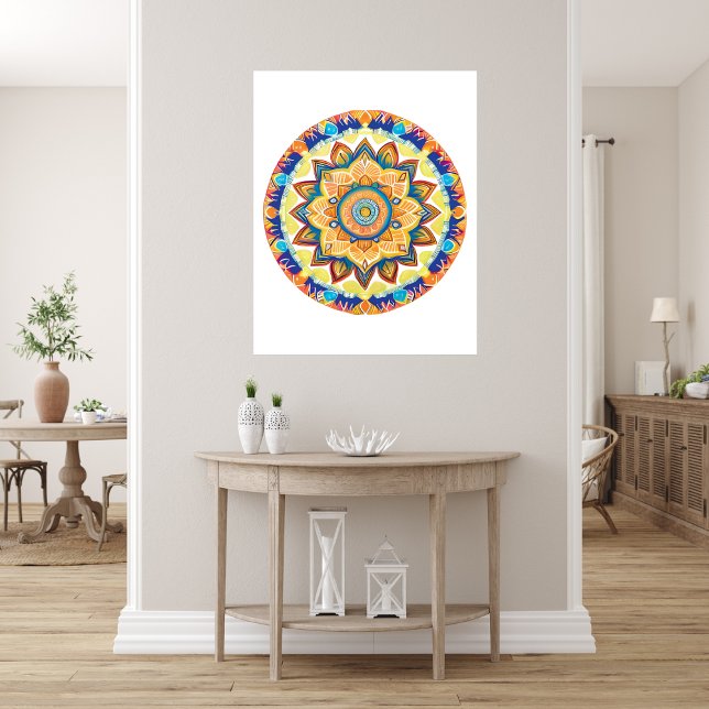 Foto Mandala Flor Magic Blue Watercolor (Mandala Flower Magic Blue Watercolor Photo Print)