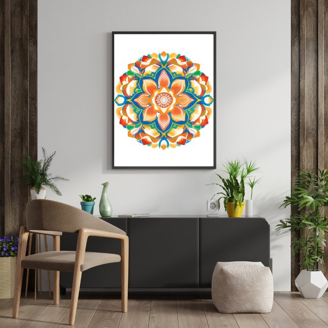 Foto Mandala Flor Magic White Watercolor (Mandala Flower Magic White Watercolor Photo Print)