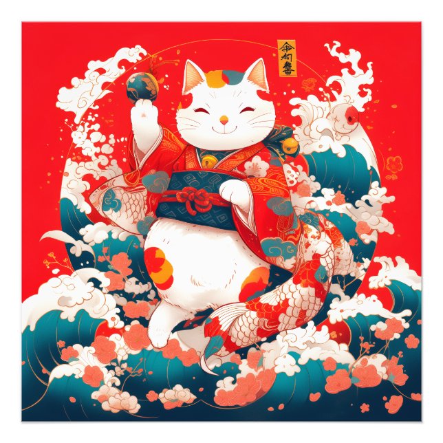 Foto Maneki-Neko, un gato suertudo japonés (Frente)