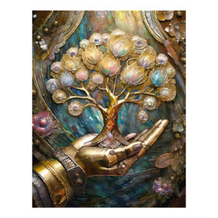 Foto Mano De Robot Dorado Sosteniendo Árbol De Vida Dor
