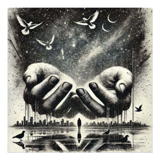 Foto Manos liberando aves en el cielo, blanco negro