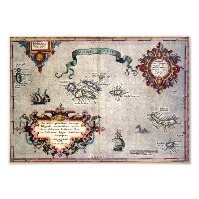 Foto Mapa antiguo de las Azores de 1584 réplicas (Frente)