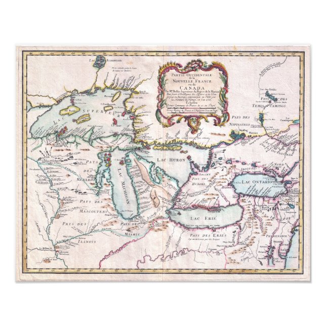 Foto Mapa Antiguo de los Grandes Lagos (Frente)