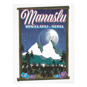 Foto Mapa de afiches de viaje de Manaslu Himalayas Nepa
