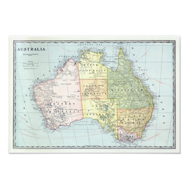 Foto Mapa de Australia con ciudades y carreteras 1932 - (Frente)