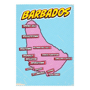 Foto Mapa de Barbados ilustrado con arte pop
