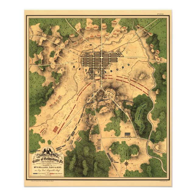 Foto Mapa de batalla restaurado de época de Gettysburg, (Frente)