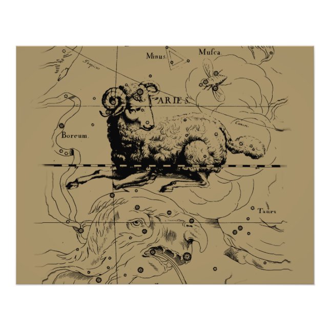 Foto Mapa de constelación de Aries Hevelius alrededor d (Frente)