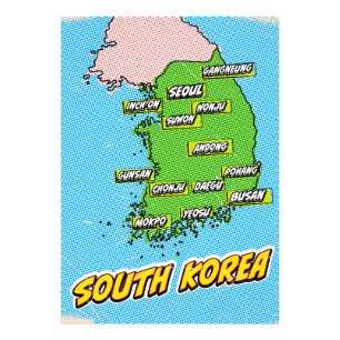Foto Mapa de Corea del Sur ilustrado con arte pop
