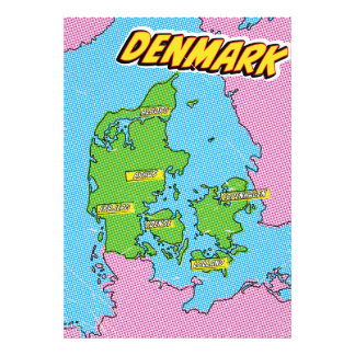 Foto Mapa de Dinamarca ilustrado de arte pop