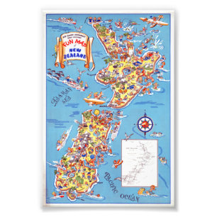 Foto Mapa de diversión vintage de Poster neozelandés