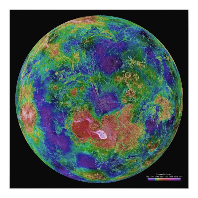 Foto Mapa de elevación de superficie del planeta Venus (Frente)
