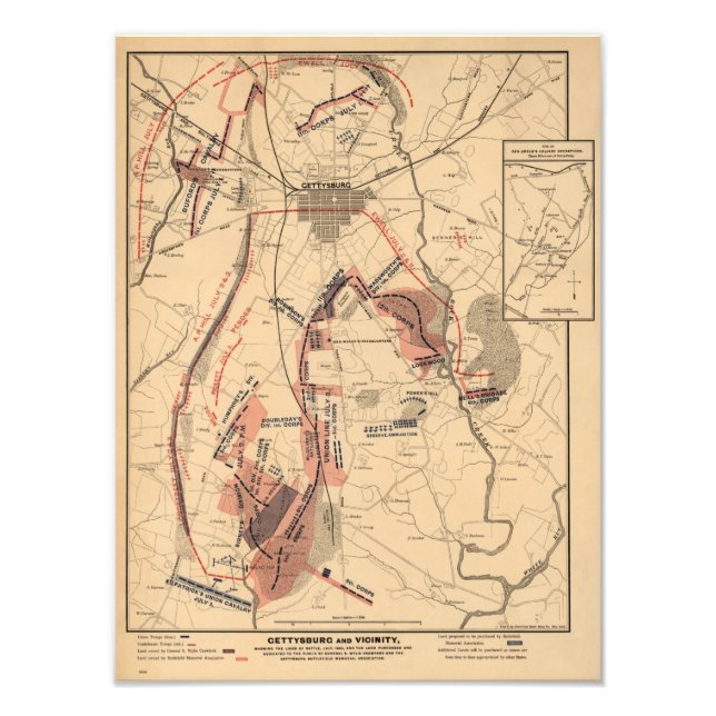 Foto Mapa de época de Gettysburg y sus alrededores, jul (Frente)