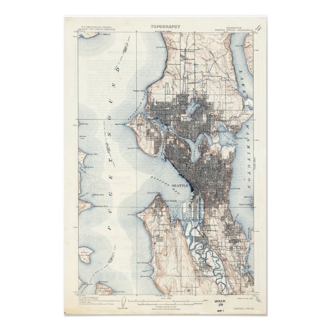 Foto Mapa de época de Seattle Washington (Frente)