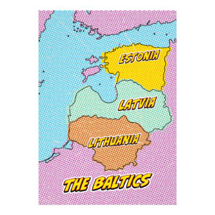 Foto Mapa de estados bálticos ilustrados de arte pop