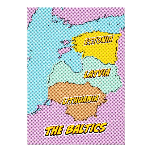 Foto Mapa de estados bálticos ilustrados de arte pop (Frente)