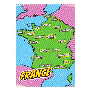 Foto Mapa de Francia ilustrado con Pop Art