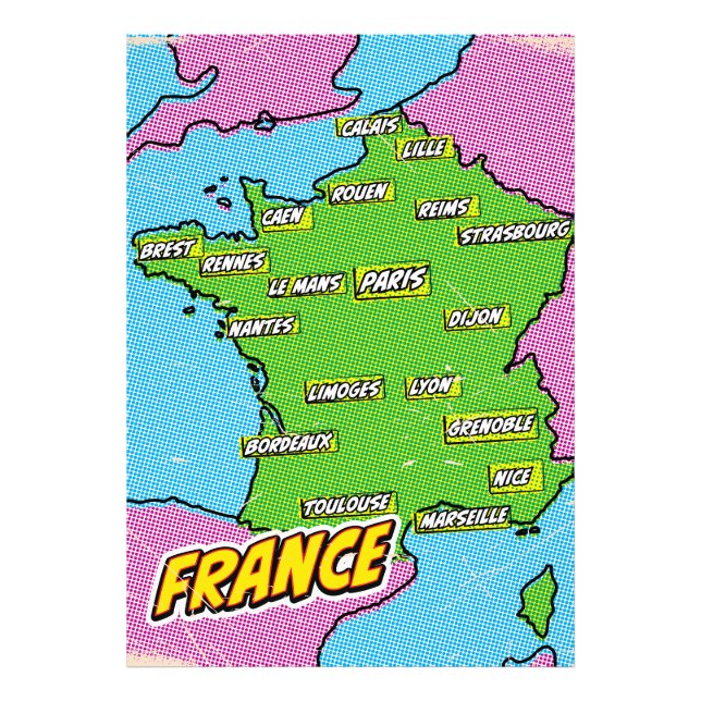 Foto Mapa de Francia ilustrado con Pop Art (Frente)