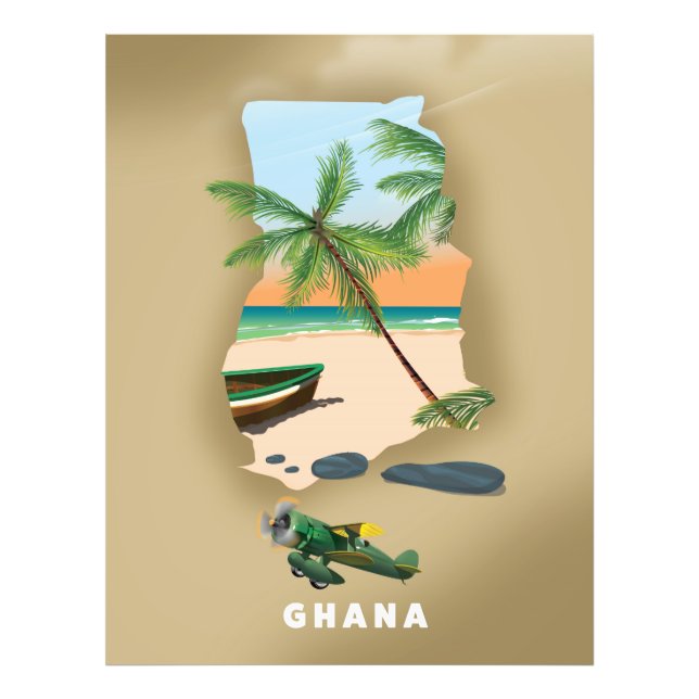 Foto Mapa de Ghana ilustrado afiche de viajes. (Frente)