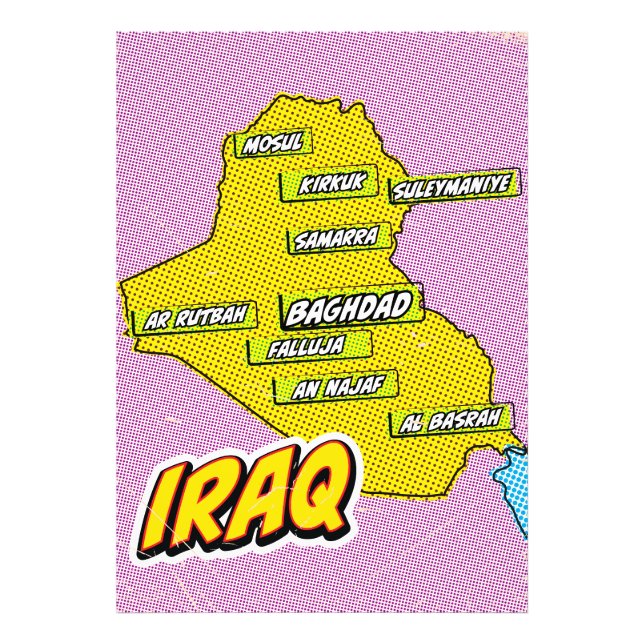 Foto Mapa de Irak ilustrado con Pop Art (Frente)