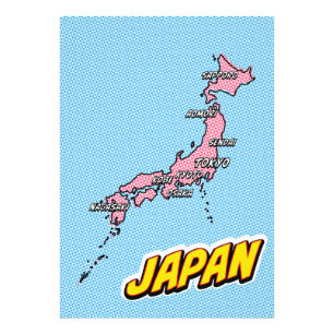 Foto Mapa de Japón ilustrado con arte pop
