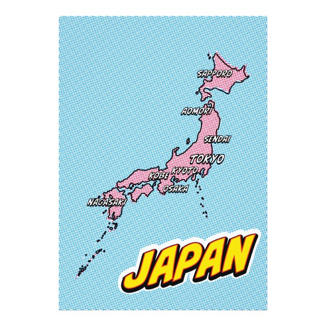 Foto Mapa de Japón ilustrado con arte pop (Frente)