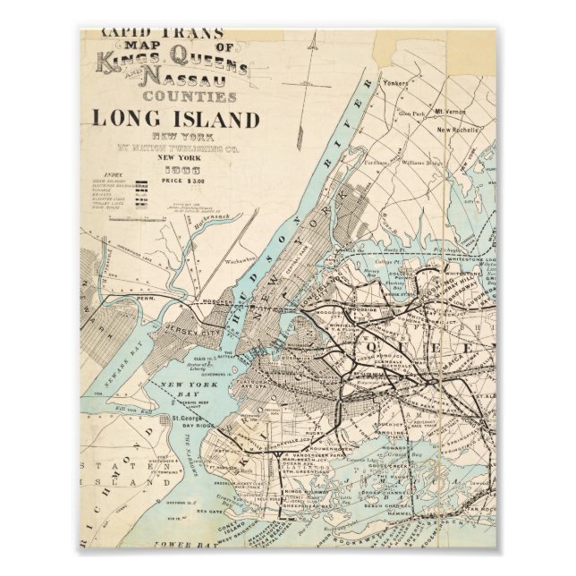 Foto Mapa de Kings, Queens, Long Island (Frente)