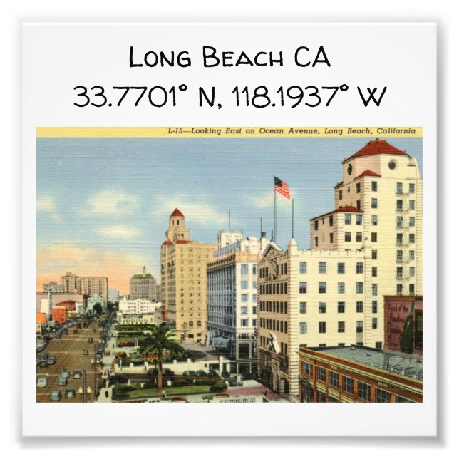 Foto Mapa de Long Beach CA con Coordenadas al Estilo Vi (Frente)