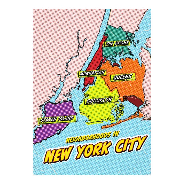 Foto Mapa de Nueva York ilustrado con Pop Art (Frente)