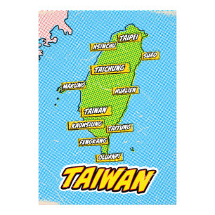 Foto Mapa de Taiwán ilustrado con arte pop