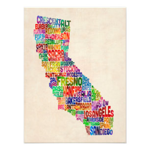 Foto Mapa de texto de tipografía de California