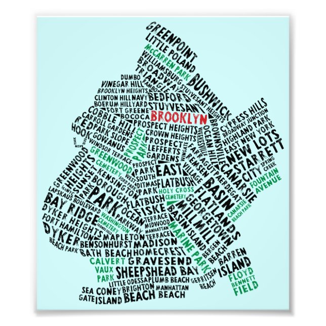 Foto Mapa de tipografía de Brooklyn NYC (Frente)