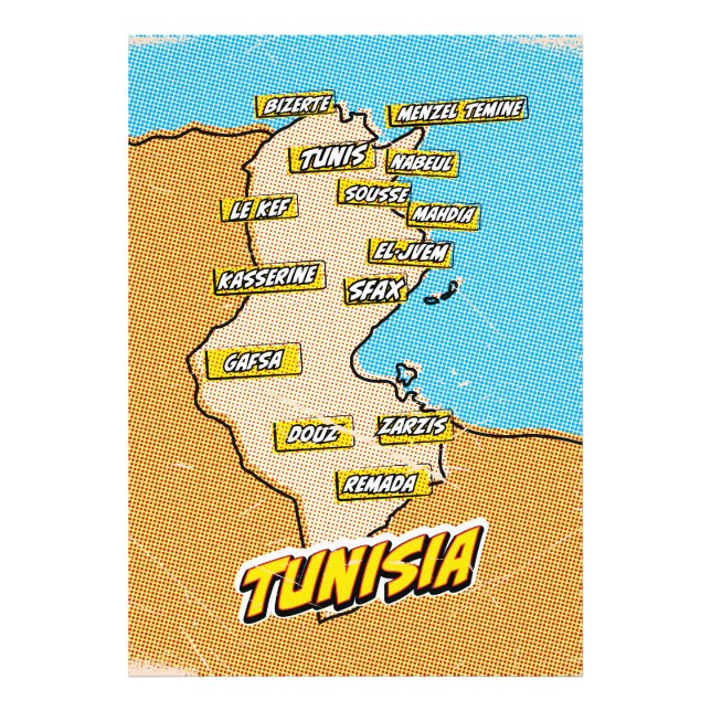 Foto Mapa de Túnez ilustrado con arte pop (Frente)