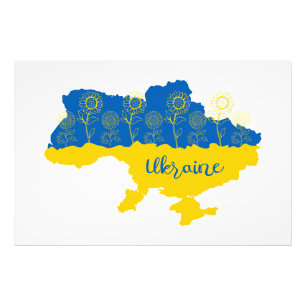 Foto Mapa de Ucrania con girasol y bandera ucraniana