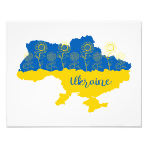 Foto Mapa de Ucrania con girasol y bandera ucraniana