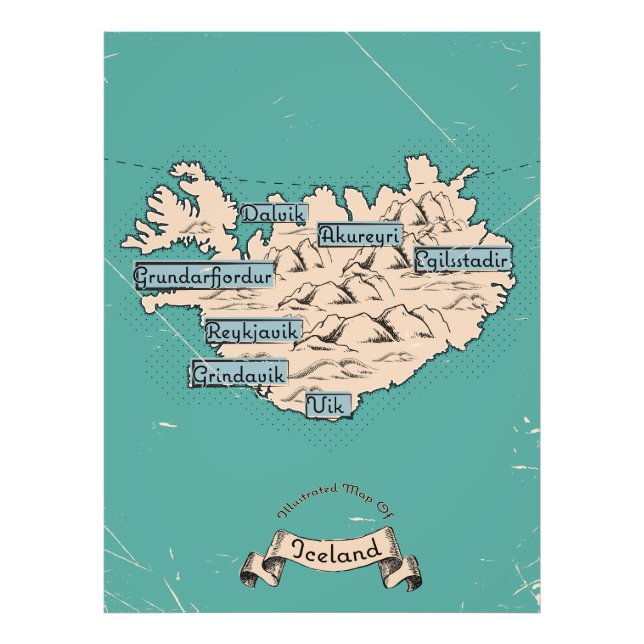 Foto Mapa de viaje ilustrado de Islandia (Frente)