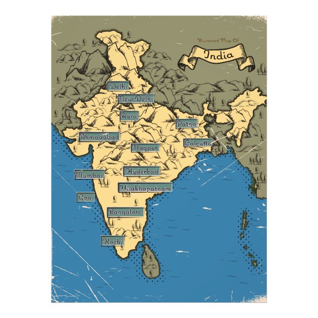 Foto Mapa de viaje ilustrado de la India (Frente)