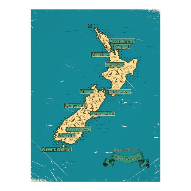 Foto Mapa de viaje ilustrado de Nueva Zelanda (Frente)