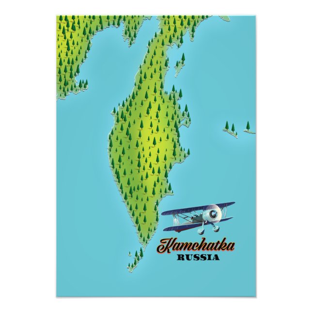 Foto Mapa de viajes de la península de Kamchatka en Rus (Frente)