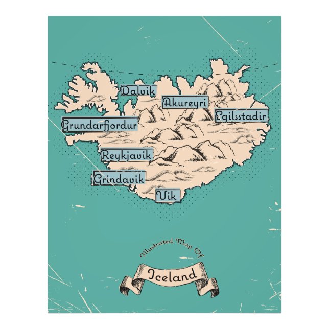 Foto Mapa de viajes ilustrado de Islandia (Frente)