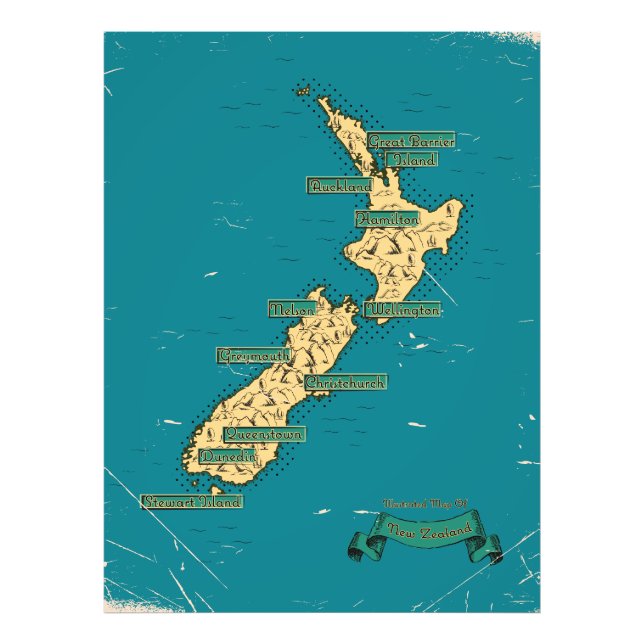 Foto Mapa De Viajes Ilustrado De Nueva Zelanda (Frente)