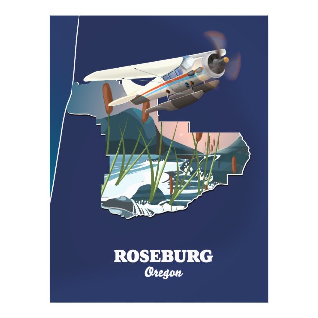 Foto Mapa de viajes retro de la región de Roseburg (Frente)